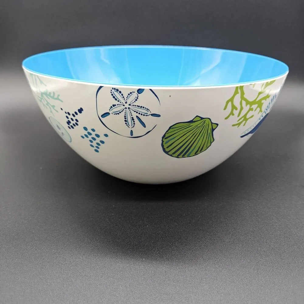 Coastal Melamine Serving Salad Bowl Outdoor Summer Picnic Beach Party Seashells